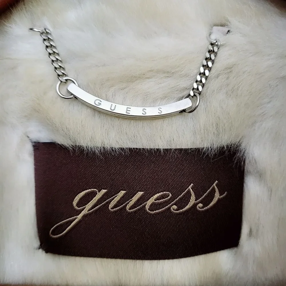 Y2K Guess Suede Leather Soft Faux Fur Lined Coat Light Tan Women's M